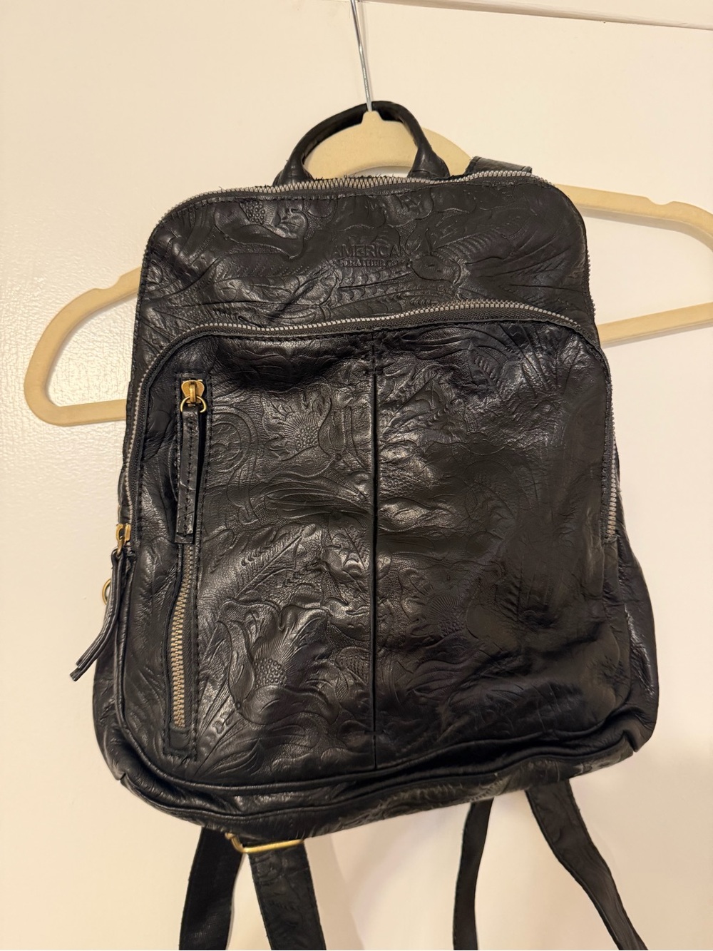 American Leather Co. Black Embossed Leather Backpack